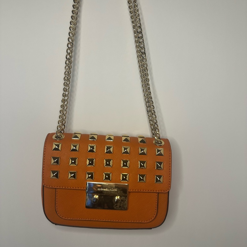 Michael Kors Orange Crossbody Bag with Gold Studs